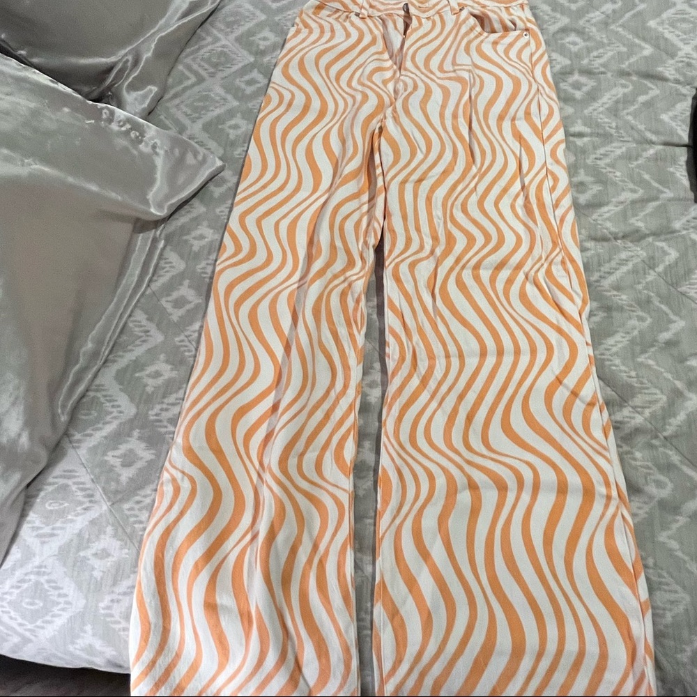 Zara Orange & White Wide Leg Pants